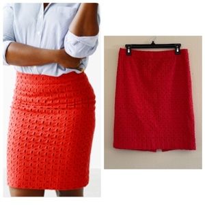 J Crew Pencil Mini Skirt Exploded Eyelet Red